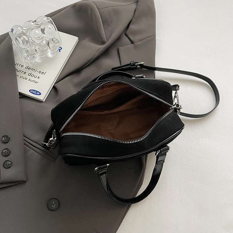 Women Suede Top-Handle Bag Adjustable Strap Crossbody With Interior Pocket Handbag Clutch Purse For Work Travel