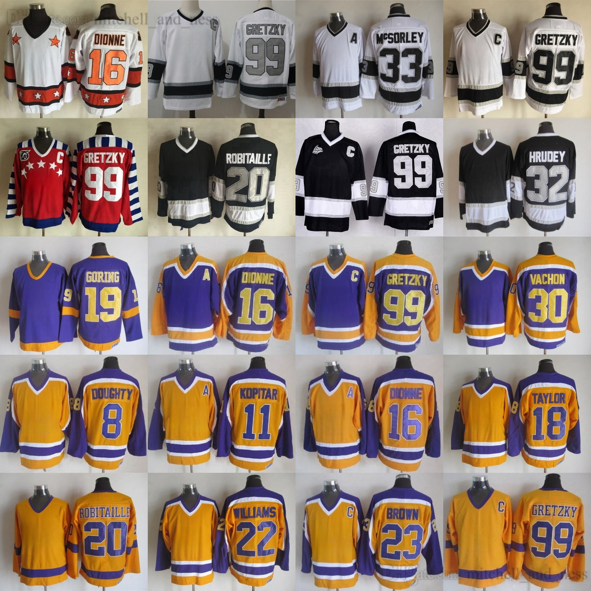 Movie Vintage CCM Hockey 16 Marcel Dionne Jersey Retro Butch Goring 20 Luc Robitaille 30 Rogatien Vachon 32 Jonathan Quick 33 Marty McSorley 99 Wayne Gretzky Jerseys