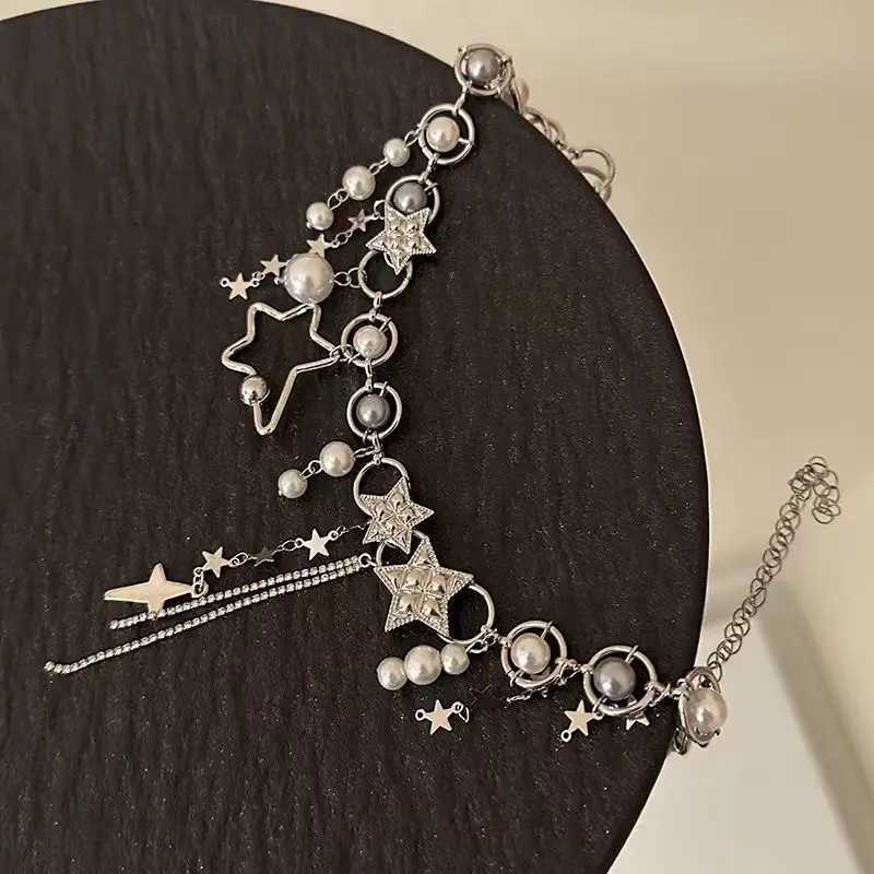 New Korean Shiny Rhinestone Star Pentagram Waist Chain for Women Bling Crystal Pearl Chain Tassel Belt Body Chian Y2K Jewelry Y250515