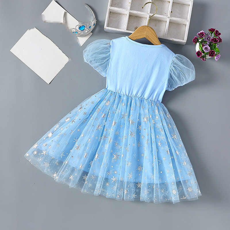 DISNEY Frozen Elsa princess kids designer clothes baby designer clothes Girls' dress summer short-sleeved cotton baby princess dress.