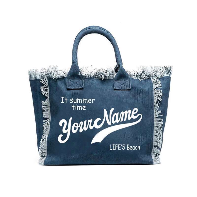 Fashionable Customizable Letter Tassel Canvas Summer Beach Women's Bag Large Capacity Commuting Tote Wedding Gifts