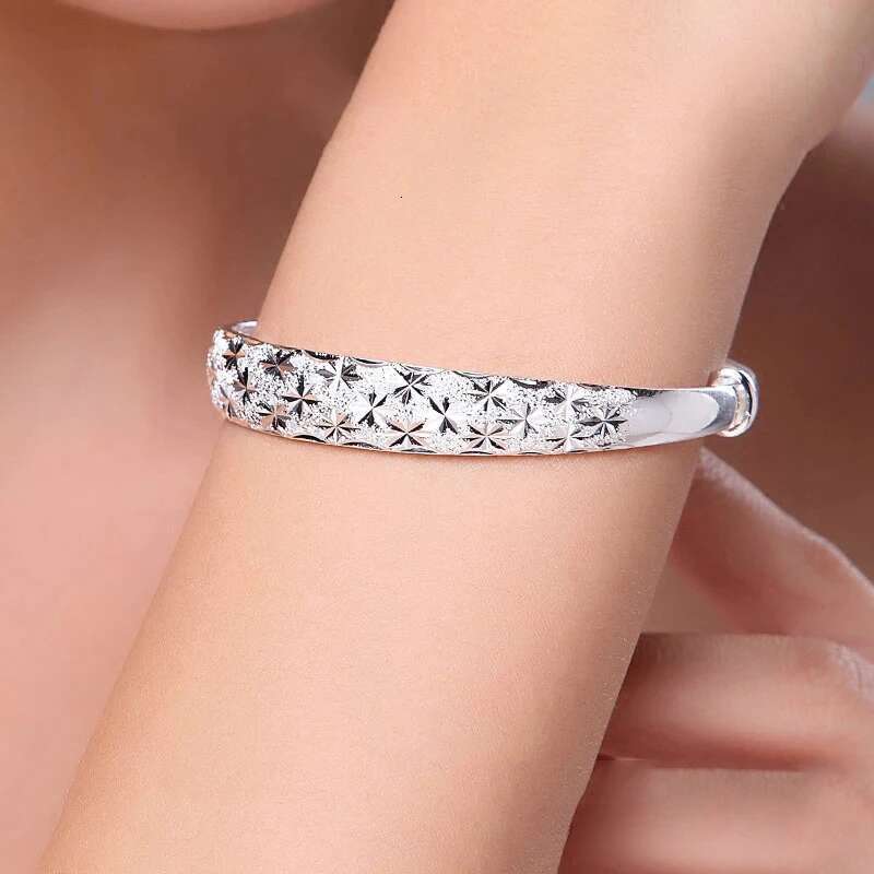 Sterling Sier Original Romantic Gypsophila Star Bangles For Women Fashion Bracelets Party Wedding Accessories Jewelry