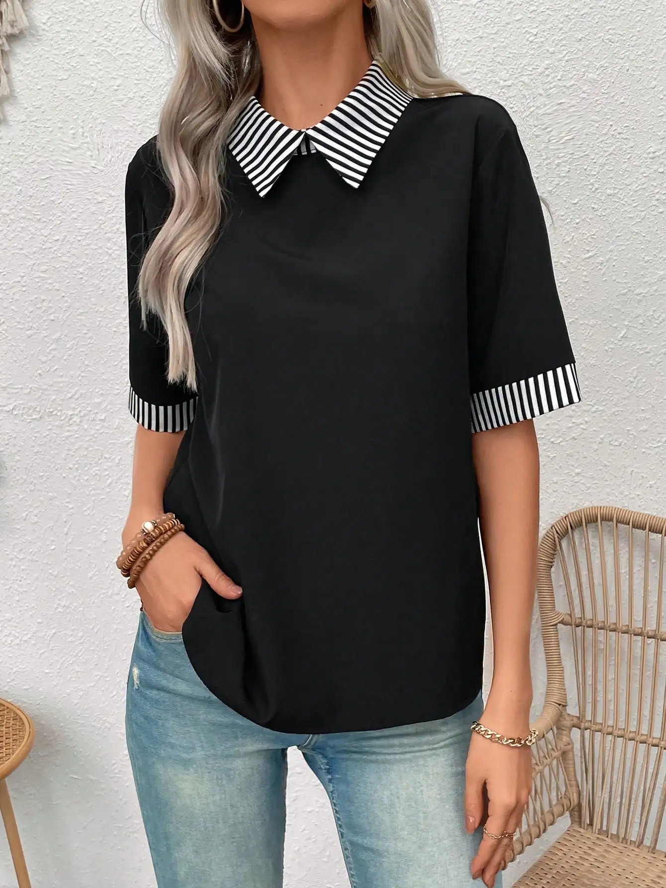Womens contrasting black and white striped shirt 250515