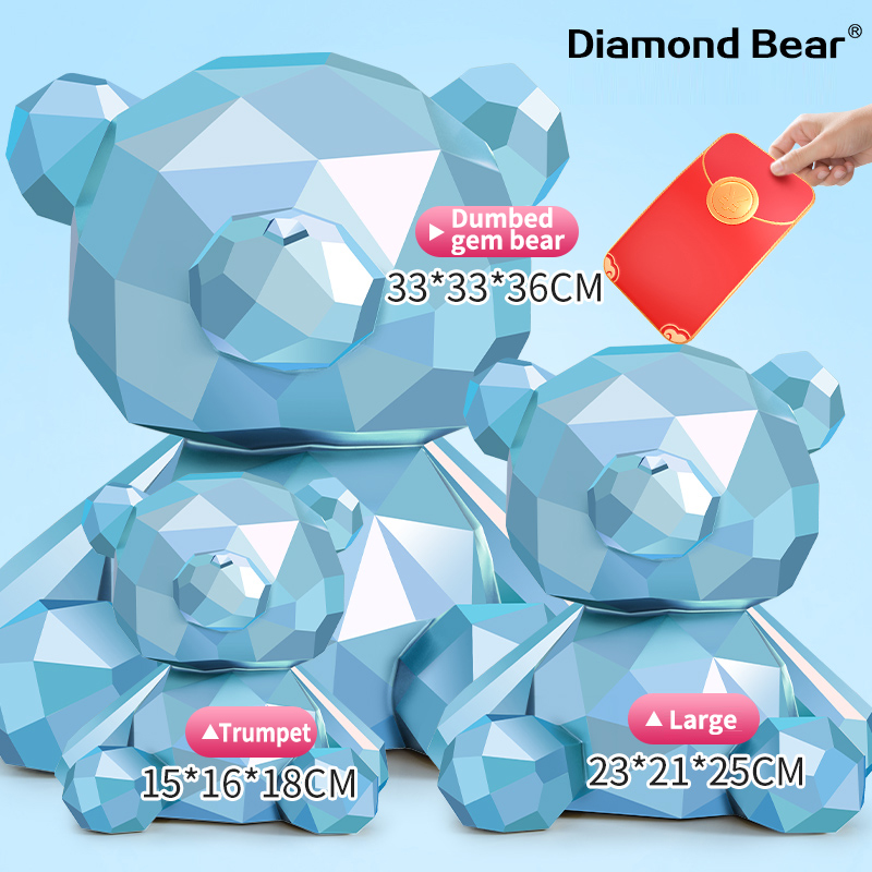 Blue sitting geometric bear piggy bank