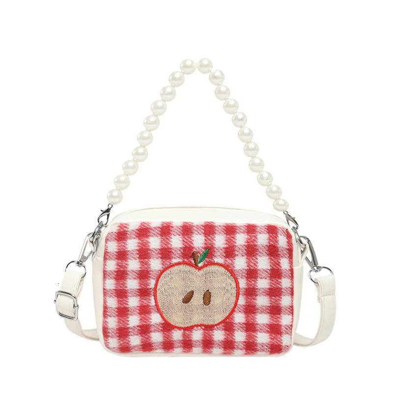 2025 Spring Contrasting Red Checkered Cloth Sweet New Free Delivery Luxury Bag Designer Bag Countryside Girl Crossbody Bag Personalized Pearl Handbag