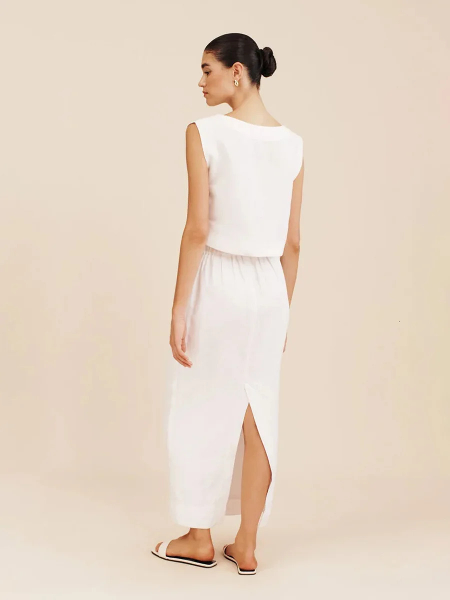 Bornladies Cotton Linen Vest Half Skirt 2Piece Set Womens Summer INS Chic Short Casual Split Long Suits 250515