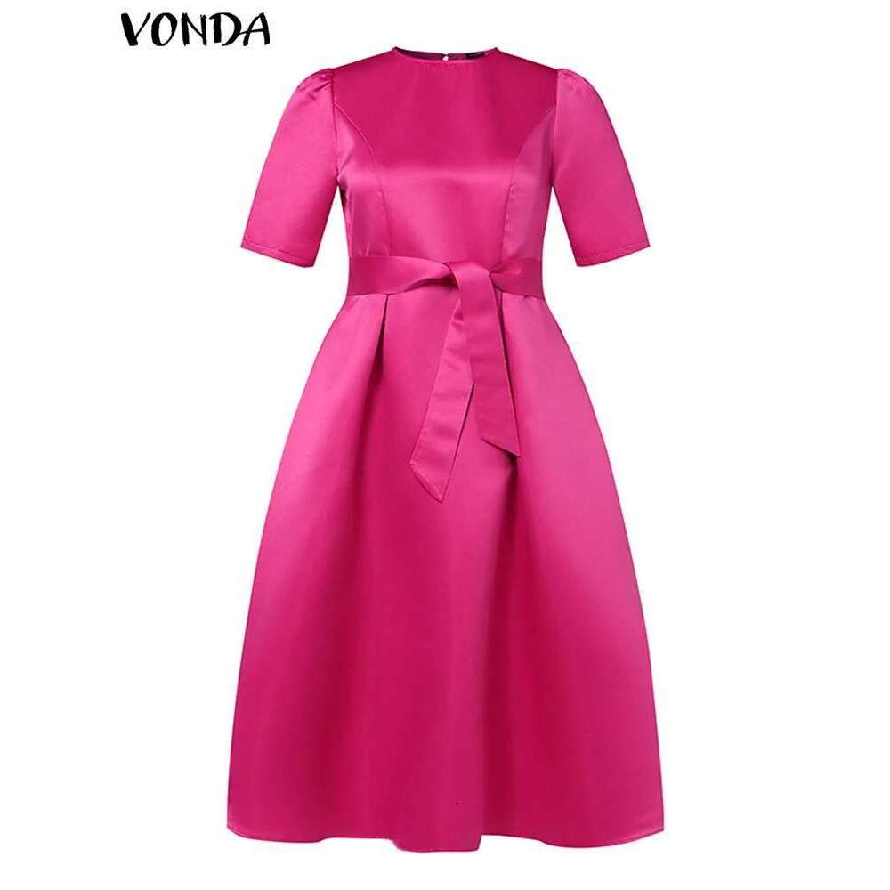 Plus Size Women Stain 2024 Summer Sexy Puff Sleeve Evening Party Dress VONDA Beach Sundres Casual Loose Robe Vestidos
