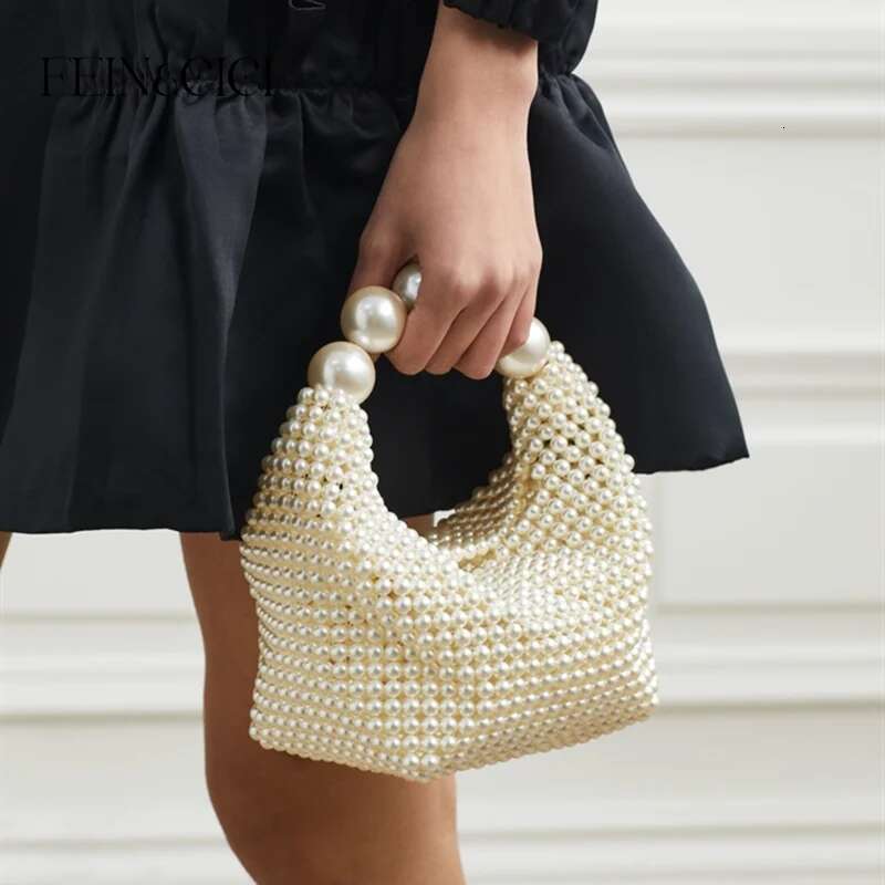 Pearl Beaded Bag Designer Brand Acrylic Crystal Stone Box Totes Handbag Women Handmade Summer Party Small Bucket Purse