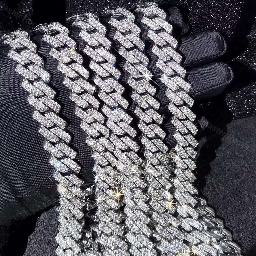 Vvs Moissanite necklace sier 10mm 12mm 14mm 2 rows gold-plated hip-hop Cuban chain