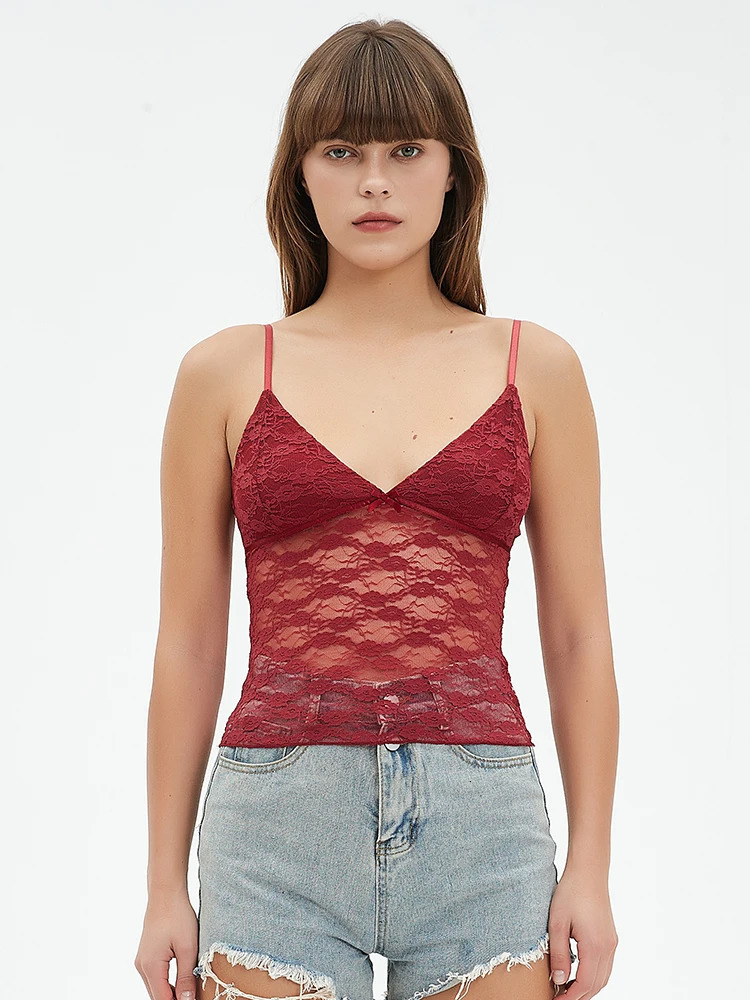 Sexy Mesh Perspective Vest Women Summer Vintage Sleeveless Vneck Slim Crop Tops Spaghetti Strap Tanks Y2k Clothes Clubwear 250506
