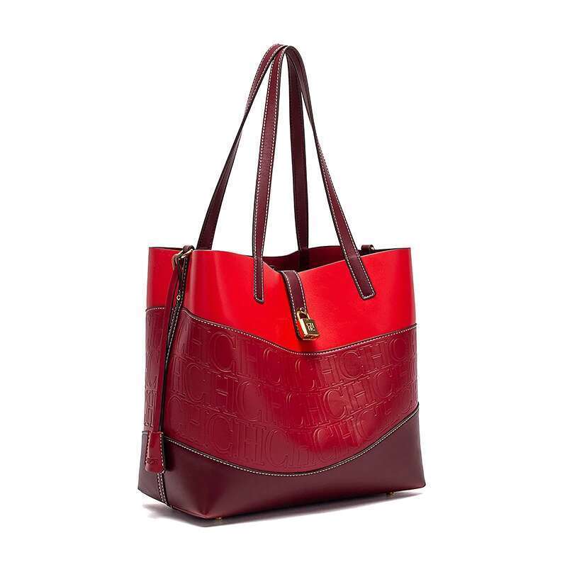 CHCH Large Capacity Tote Spring New Splicing Design Child Mother Belt Commuter Women's Bag