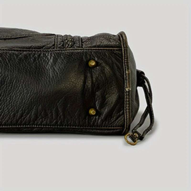 Women's Fashion Vintage Washed Soft Leather Tote Large Capacity Commuter Multi-Pocket Shoulder Messenger Bag