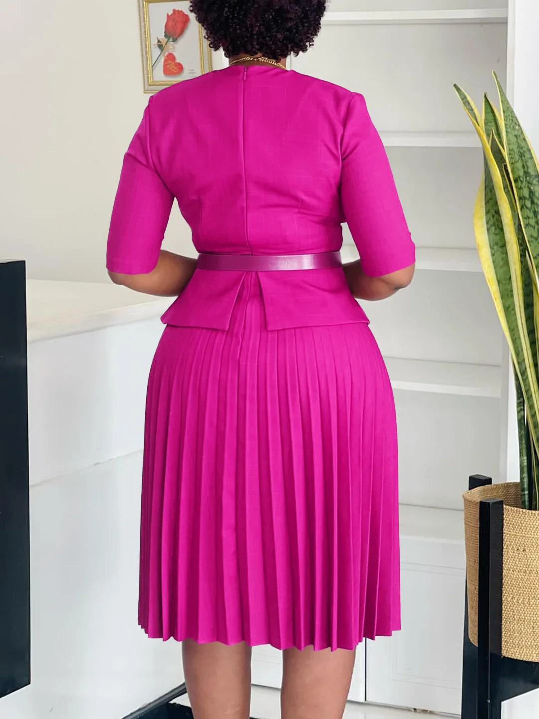 Womens 2025 fashion plus size temperament V-neck pleated dress 250514