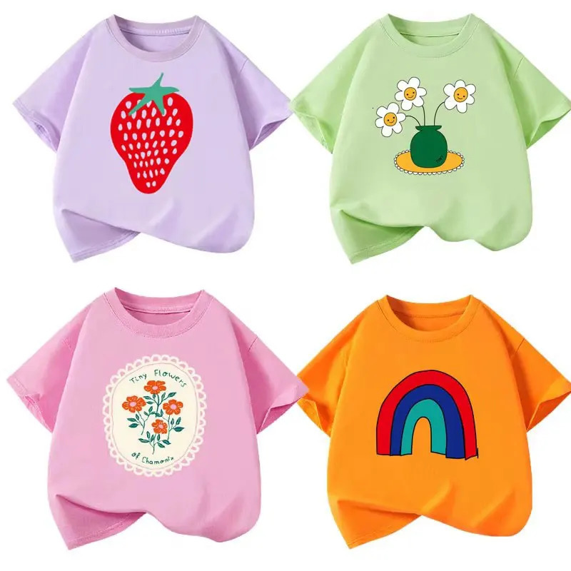 Girls T-shirts Short-sleeve Blouse for Kids Summer Spring Teenager School Tees Cotton Children Outfits Toddler Outerwear 250515