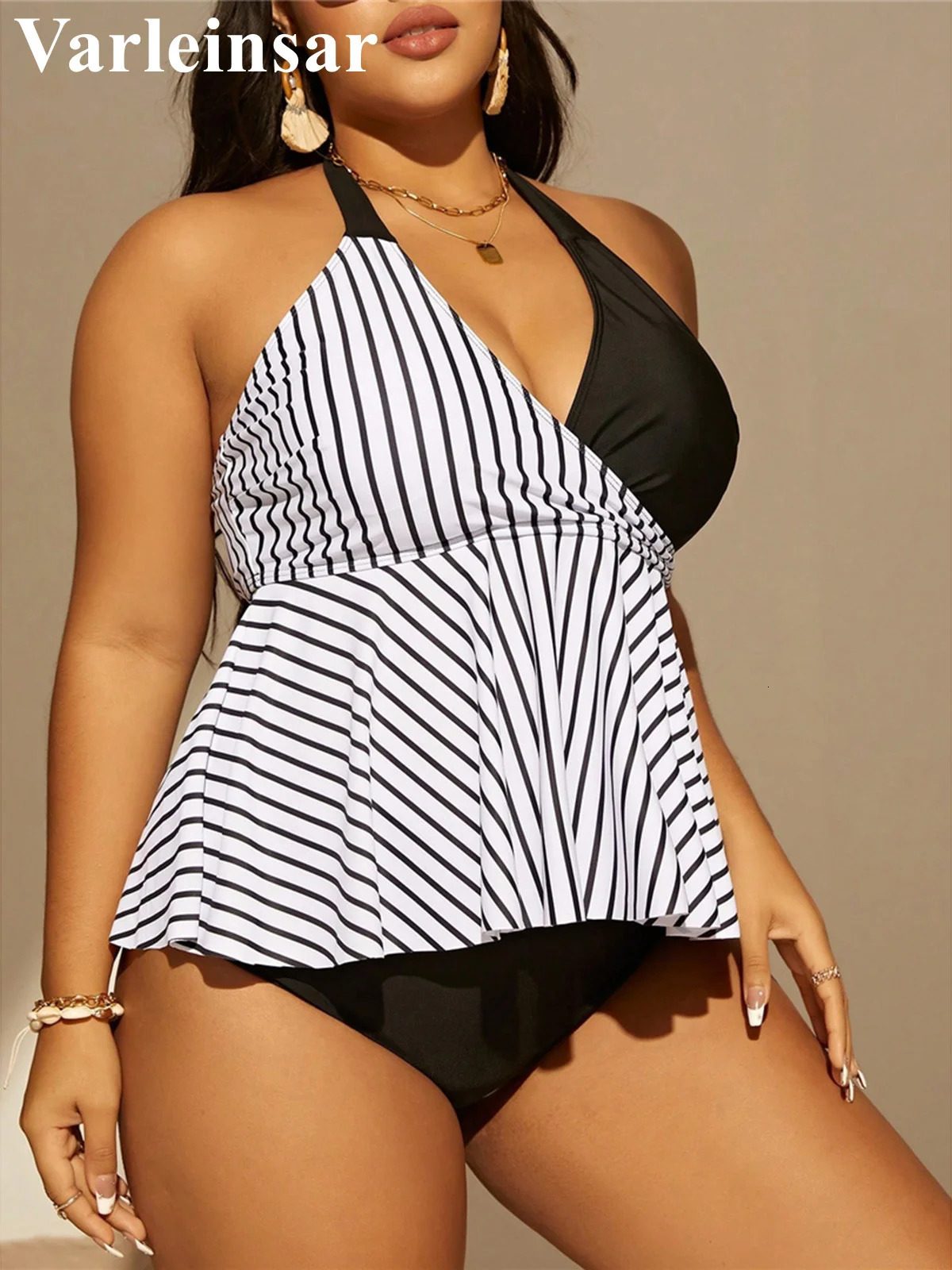 0XL - 4XL Stripe Bikini Large Size Swimwear Plus Size Women Swimsuit Female Two-pieces Bikini set Bather Bathing Suit Swim V6651 250515