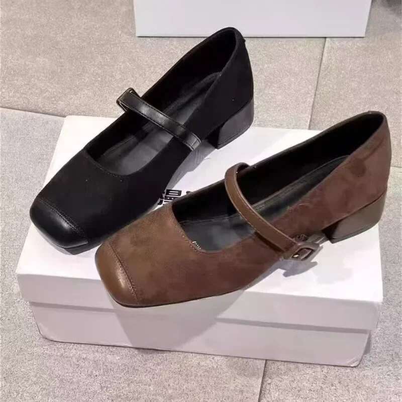 New Fashion Design Women's Flat Square Head Black Brown Casual Breathable Female Outdoor Woman Shoes