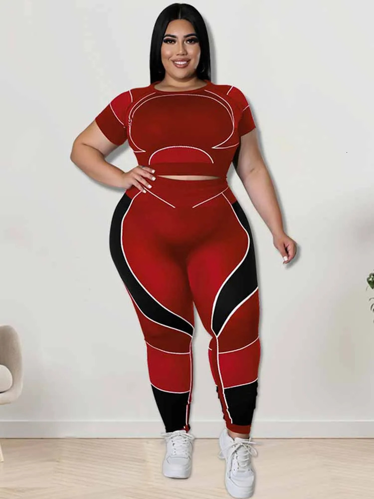 Women Tracksuit 2 Piece Set Plus Size Pants Suit Casual Slimming Leggings Summer Sets Womens Outfits Wholesale Bulk Drop 250514