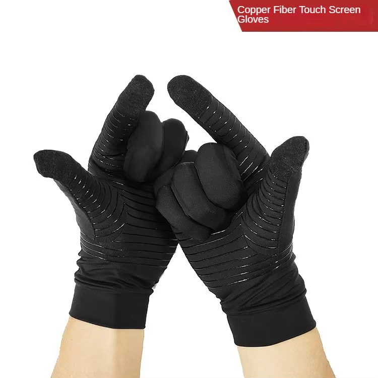 2Pair Anti Slip Fiber Copper Gloves for Hand Pain Fiber Half Finger Gloves Swelling - Fingerless Gloves Carpal Tunnel Pain Wrist Support for Women Men