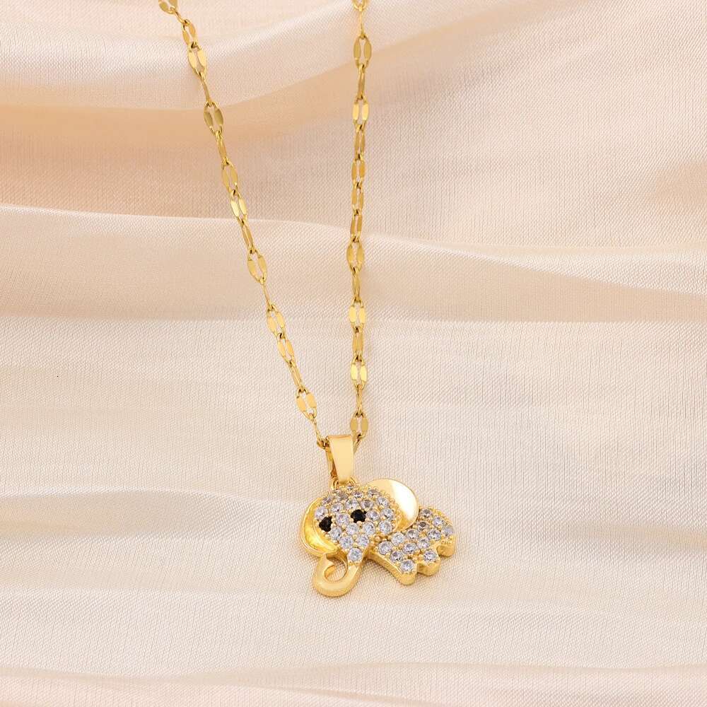 New Fashion Cute Baby Elephant Pendant Necklaces For Women Trendy Gold Color Stainless Steel Jewelry Female Neck Chain Wholesale
