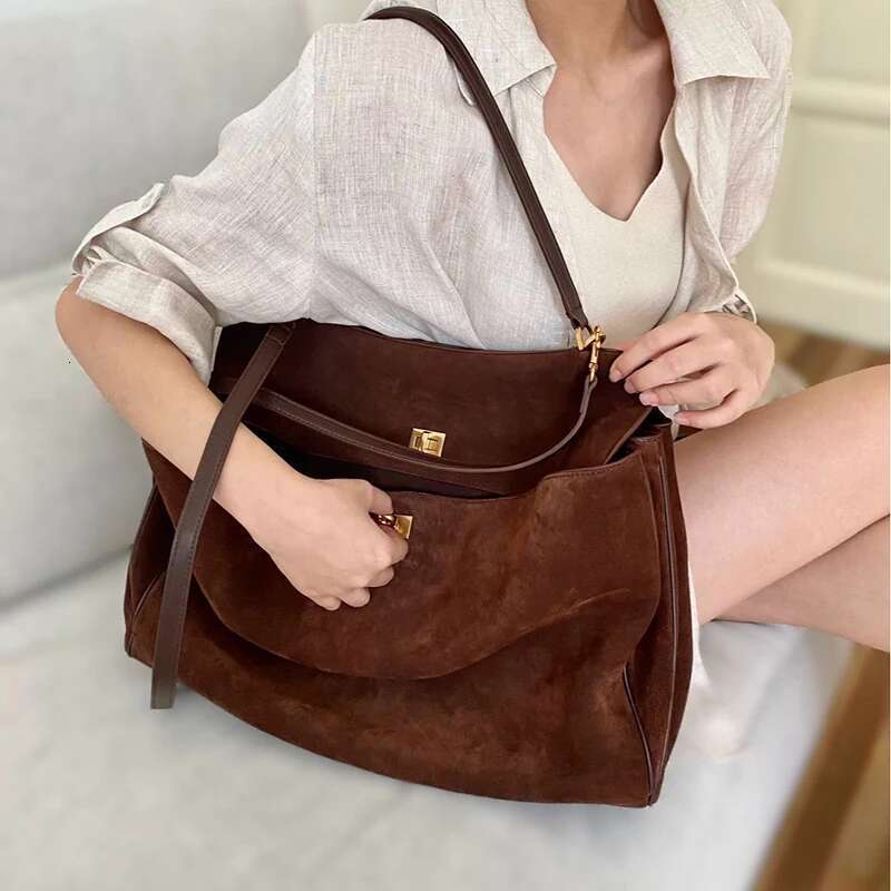 Winter New Rodeo Handbags Cowhide Suede Women Totes Brand Fashion Gold Buckle Shoulder Bags Lady Trend Satchel