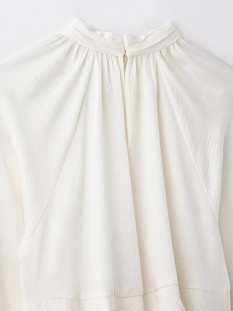 TRZA Womens Long Sleeve Ruffled Blouse Stand Collar Chic Fashion Top Elegant Female Shirt 250515