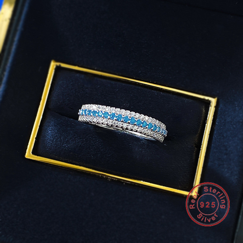 2025 Ins Top Sell Three Rows White Lab Moissanite Diamond Wedding Rings Luxury Jewelry Pure 100% 925 Sterling Silver Paraiba Promise Women Wedding Ban
