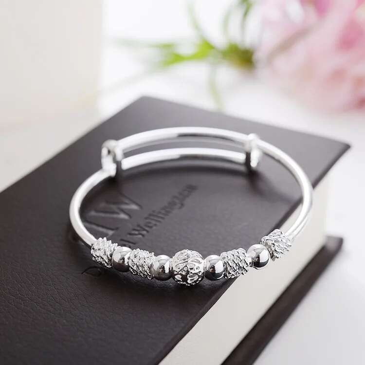 New Korean Fashion Sterling Sier Lucky Beads Bangles For Women Designer Bracelets Trendy Party Wedding Jewelry Gift