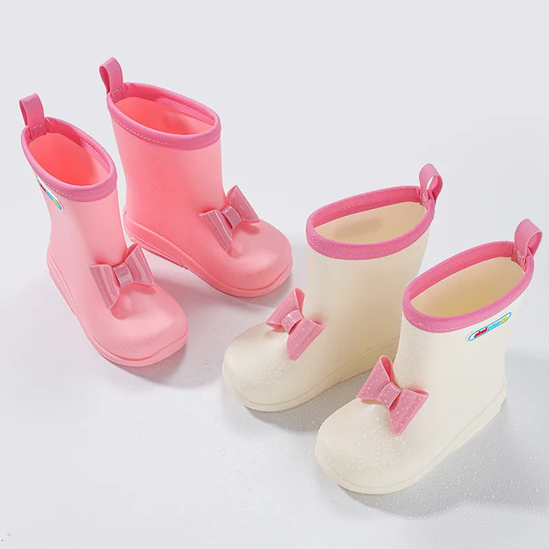 Girls Rain Boots Versatile Soft Waterproof Bow Sweet Princess Four Seasons Cute Kindergarten Children Casual Rainy Day Shoes 250515
