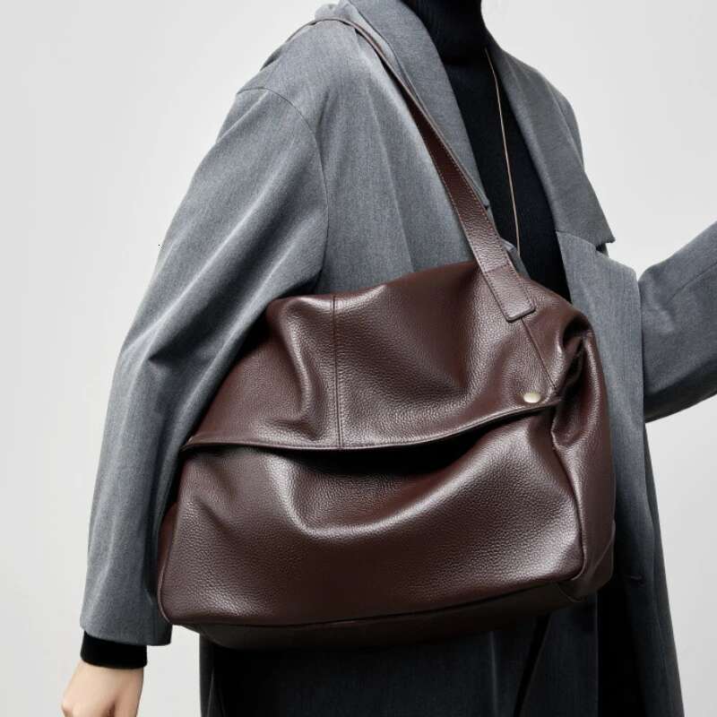 Brand New Capacity Shoulder Genuine Large Soft Leather Bag Simple Casual Women's Tote Handbags