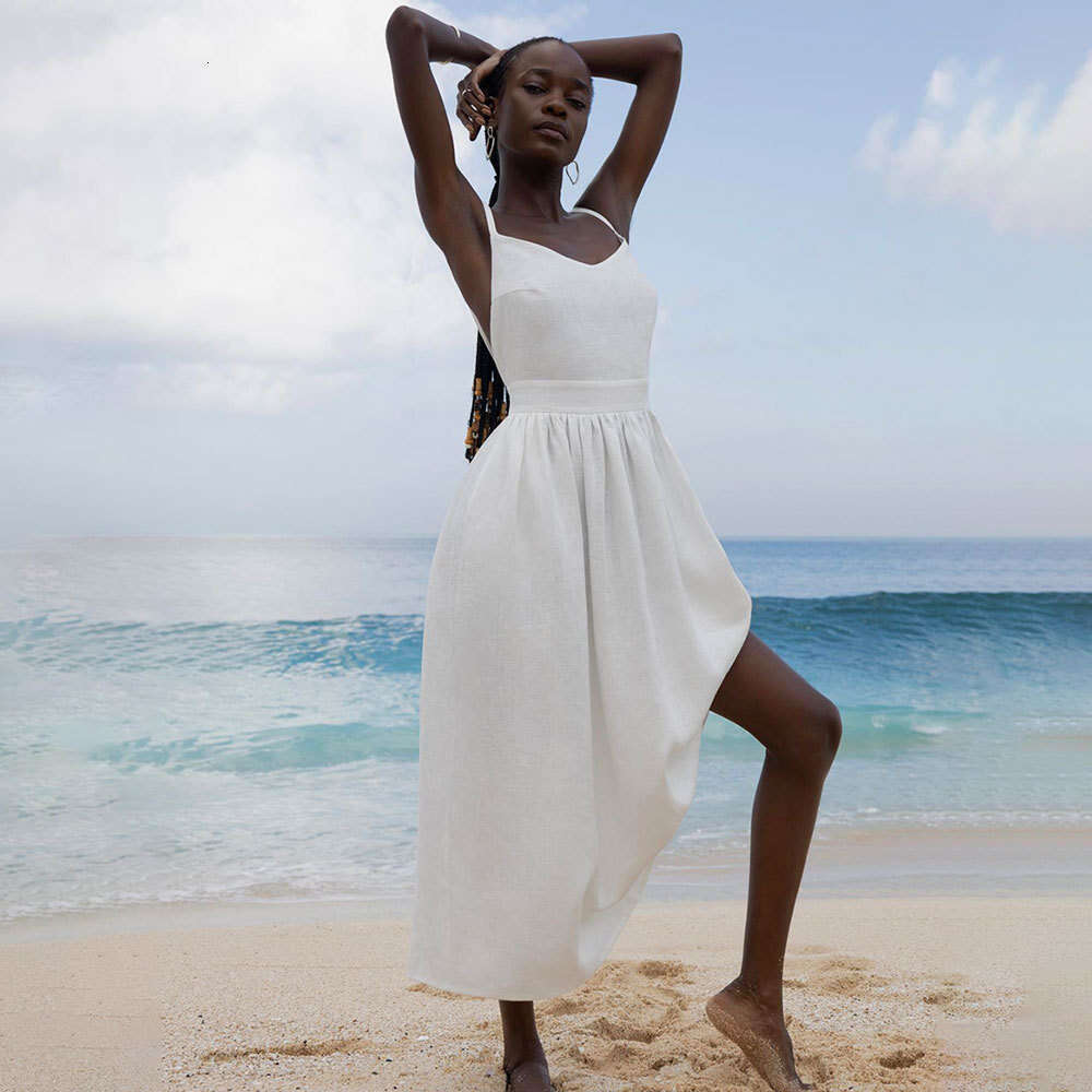 White Dress Maxi Dress Pure Cotton V-Neck Camisole For Women In The Spring Of 2025, Elegant And Sexy Style, Strapless Backless Dress KQ
