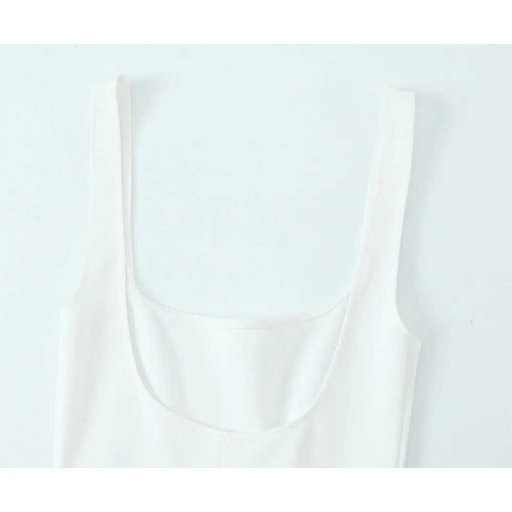 DUOPERI Women Fashion Summer White Ruffled Pleated Backless Tops Straps Square Collar Elegance Chic Lady Camisole 250515