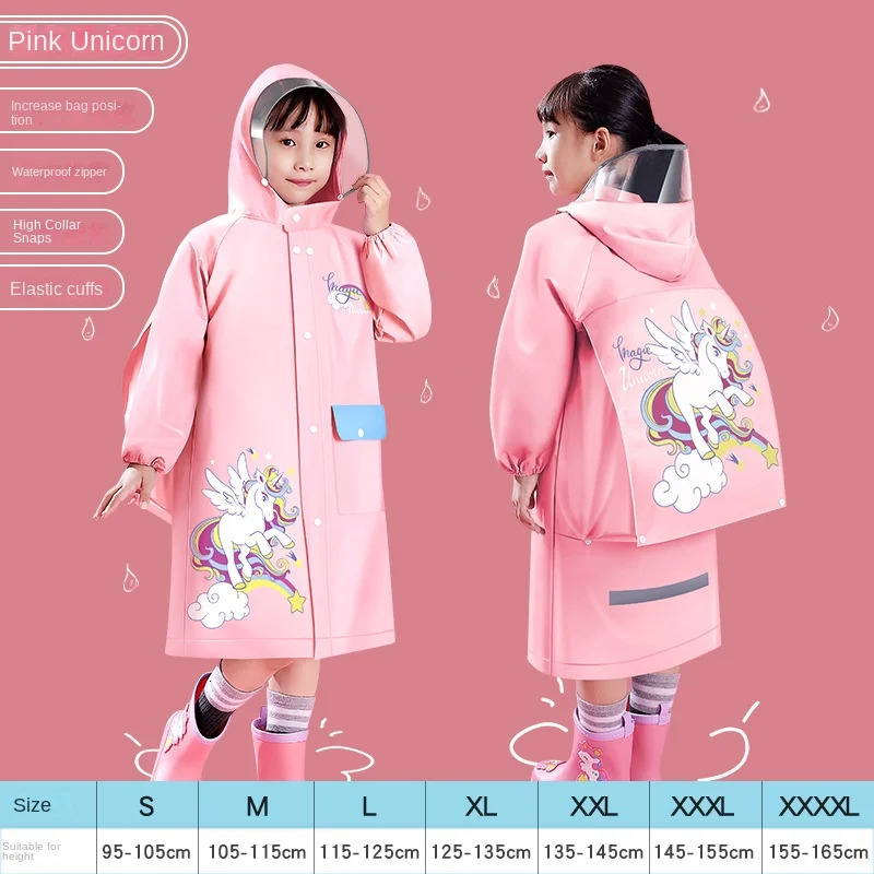 5-12 Year Old Childrens Cartoon Raincoat Thickened and Extended Waterproof Raincoat with Backpack Space Large Capacity Raincoat 250515