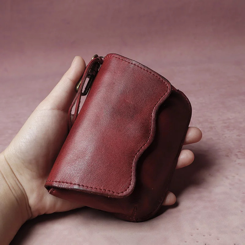 Mens cowhide key bag car drivers license card bag ladies cowhide coin purse wallet retro leather waist hanging keychain 250515
