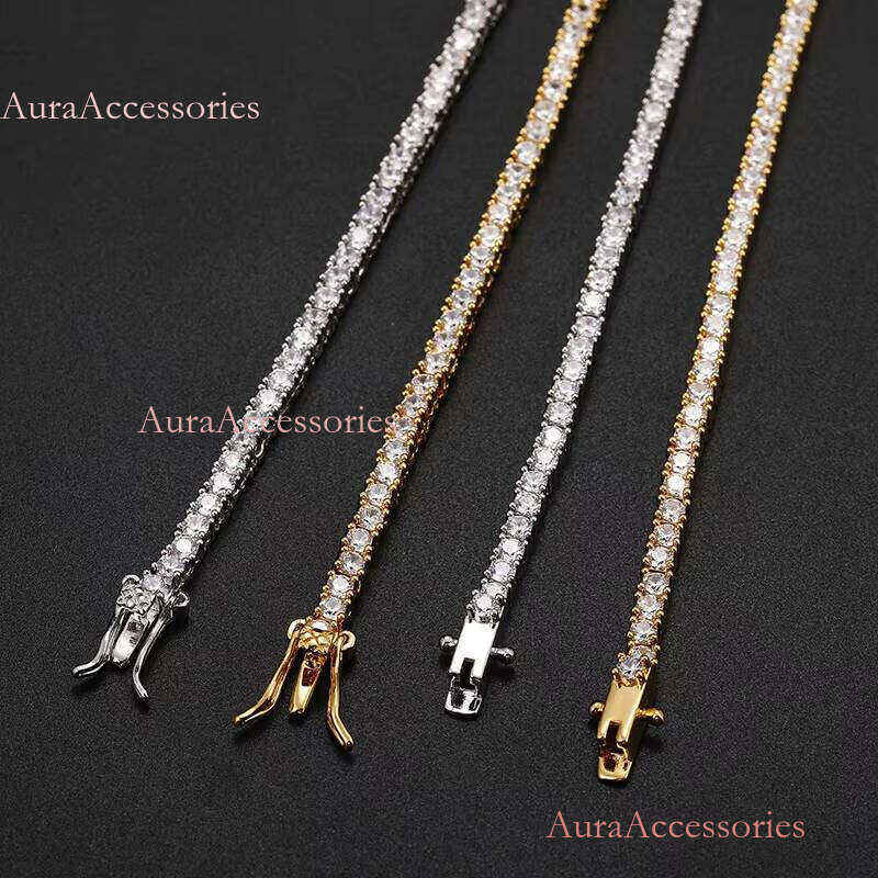 2.5mm Brass Zircon 1 Row Hip Hop Bling Jewelry Gold Sier CZ Tennis Chain Necklace Iced Out