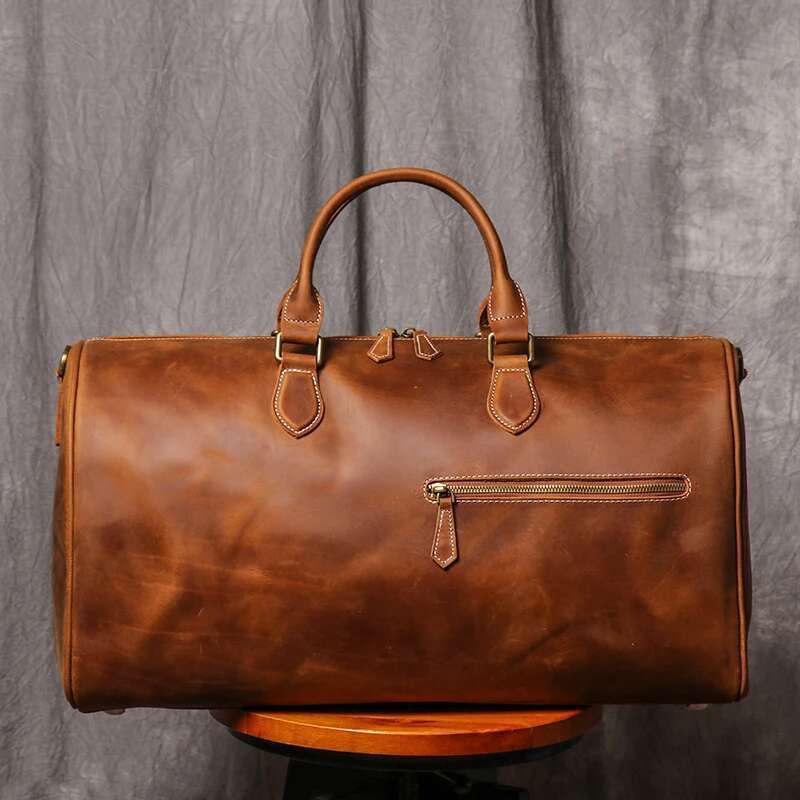 Leathfocus Men's Cowhide Travel Women's Weekend Handbag Large Capacity Vintage Duffle Crazy Horse Leather Laptop Bag