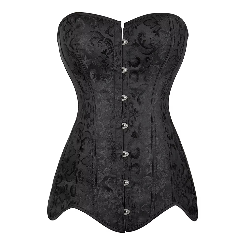 Top Hip Cover Clothing Korse Jacquard Steel Korset Steampunk Gorset Long Torso Overbust Corset Steel Boned Gothic White Black Bustier 6XL Plus Size Go