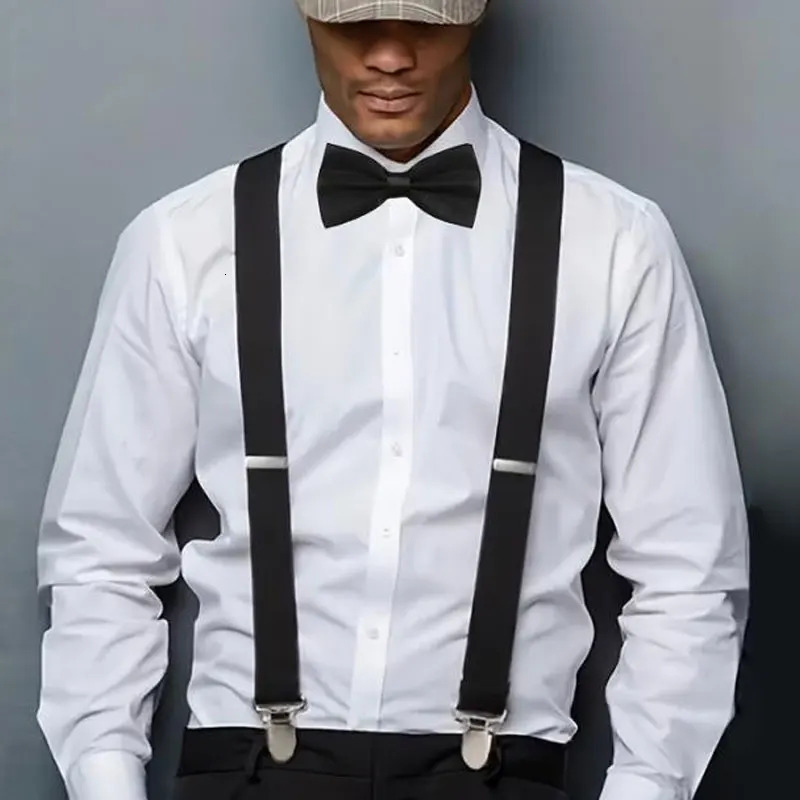 2Pcs Classic Adult Suit with Bow Tie and Suspenders Kit Adjustable Y Back Bowtie Set Fashion Black Suspenders Set 250515