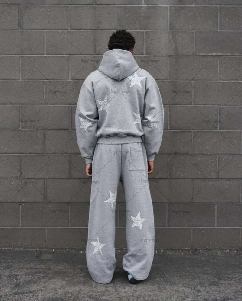 High Street Clothing Fashion Star Pattern Casual Loose Men Set American Retro Haruku Y2K Punk Oversized Sweatshirt