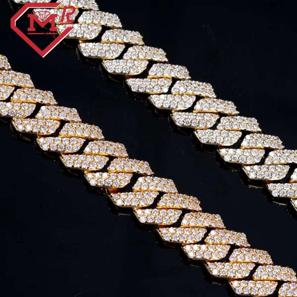 Hip hop Sier 12mm Two Rows Pin Set Vvs Silica Iced Miami Cuban Chain