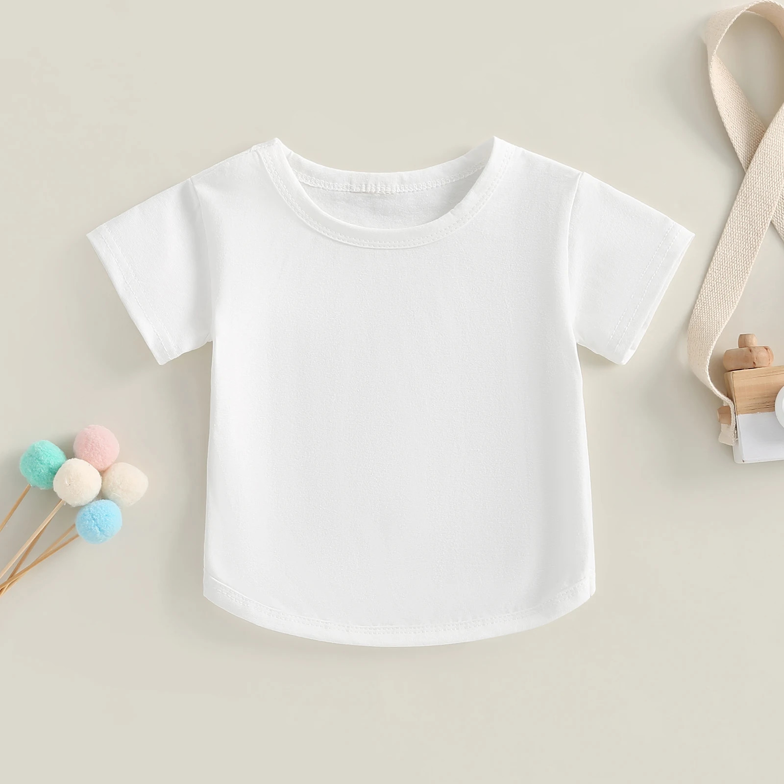 Pudcoco Kids born Baby Boy Girls T-Shirt Casual Summer Round Neck Solid Color Loose Short Sleeve Pullover Shirt Toddler 0-3T 250515