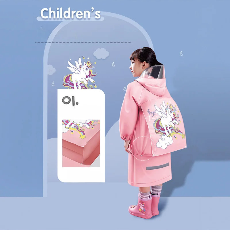 5-12 Year Old Childrens Cartoon Raincoat Thickened and Extended Waterproof Raincoat with Backpack Space Large Capacity Raincoat 250515