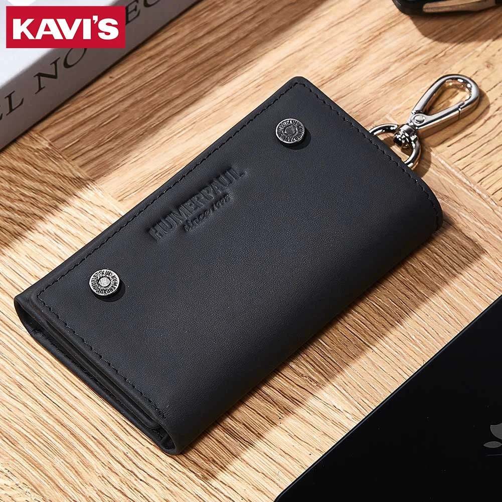 KAVIS Genuine Leather Key Wallet for Men Portable Car Key Puuch Bag Vintage Card Holder Case Zipper Coin Pocket Moeny Bag 250515