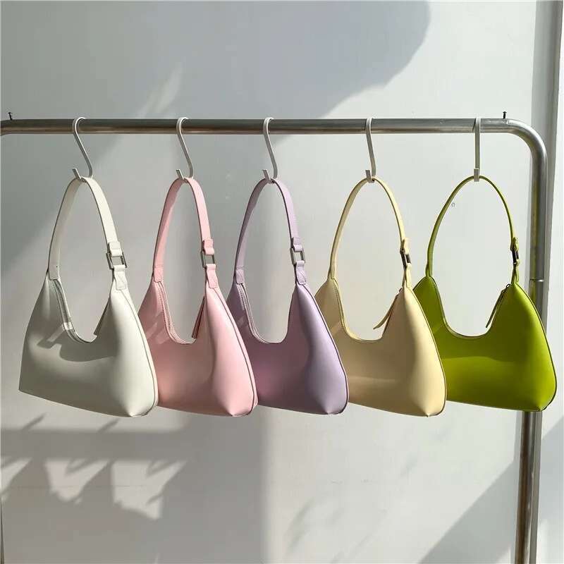 Ladies' Shoulder Girls' High-End Sense, Niche Underarm Bag, PU Leather, Cream Colored Small Handbag