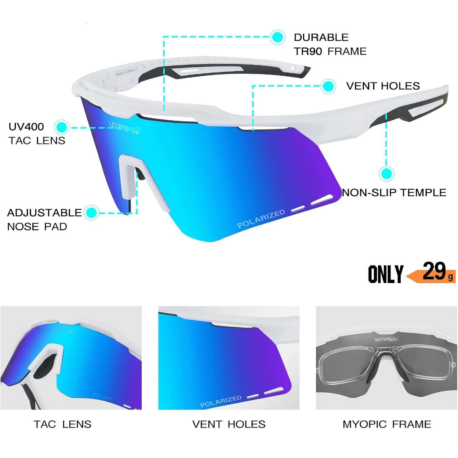 Vozapow Cycling Glasses Men Women Polarized MTB Racing Bike Sunglasses Driving Baseball Goggles UV400 Protection Sports Eyewear