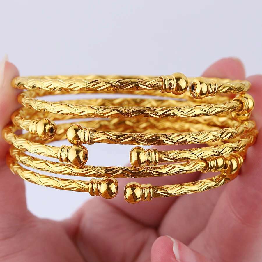 3Mm/6Pcs Ethiopian Wedding Bride Gift Gold Color Indian Bangles Dubai Jewelry For Women Africa Ball Jewellery Beads Bracelet