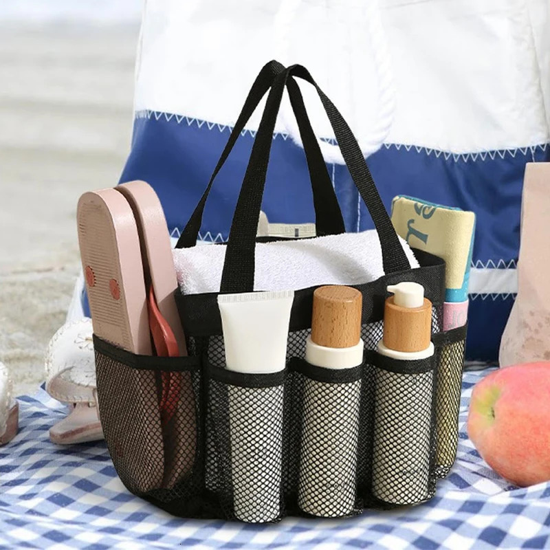 Mesh Shower Caddy for College Dorm Necessities Portable Travel Shower Basket Shower Tote Bag for Girls and Boys with 8 Pockets 250515