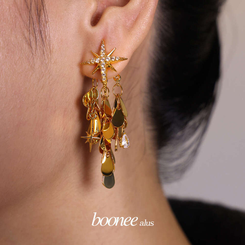 Octagonal Zircon Sparkling Star Two Wear Tassel Exaggerated Earrings