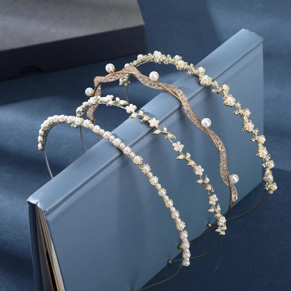 Metal Gold Silver Headband Shiny Rhinestone Flower/Heart/Bow/Butterfly Hairband Hair Hoop Bezel Women Elegant Pearl Hair Bands 250509