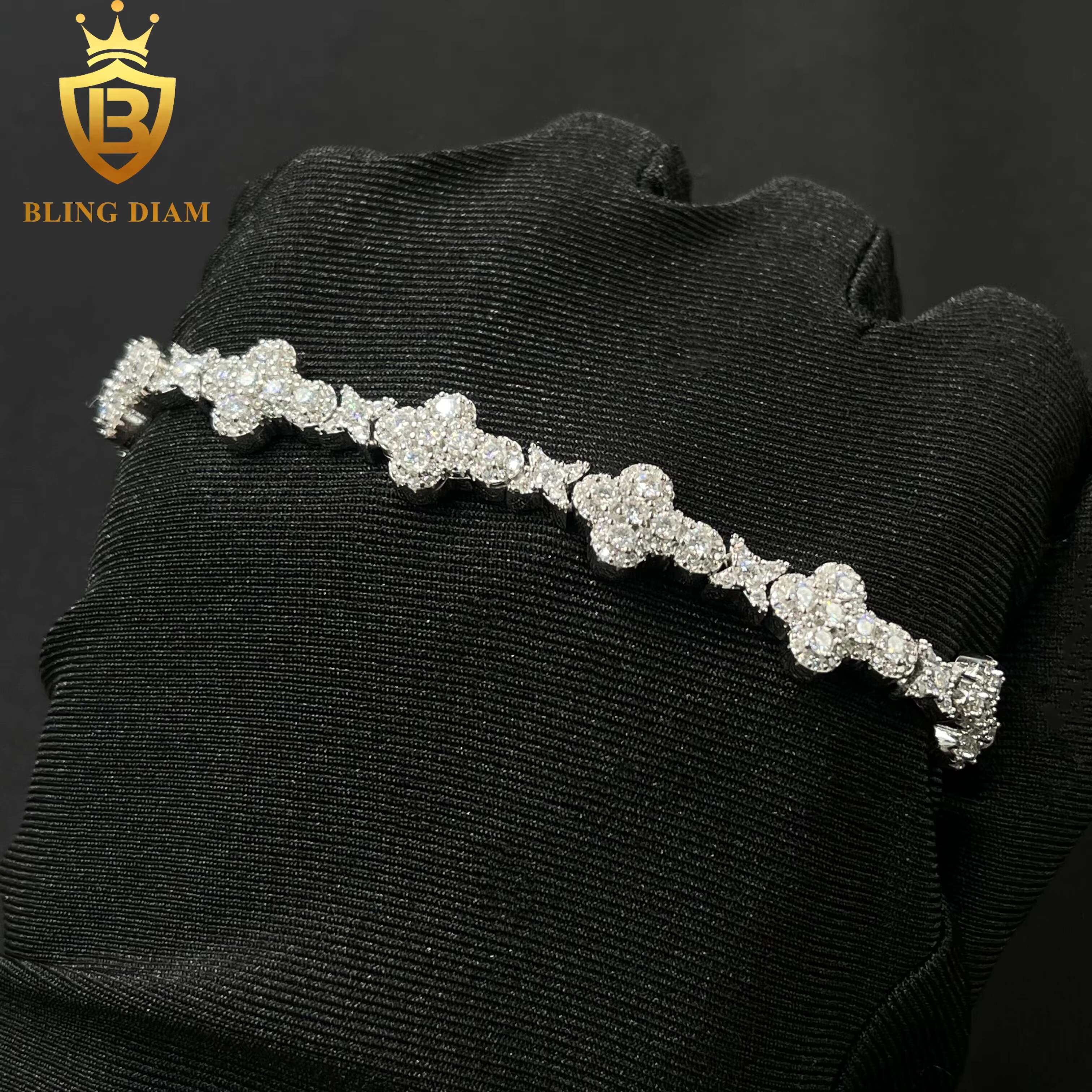 Hip Hop Jewelry 925 Silver Diamonds Moissanite Cuban Link Chain 10mm Flower Cross for Women Men Bracelets