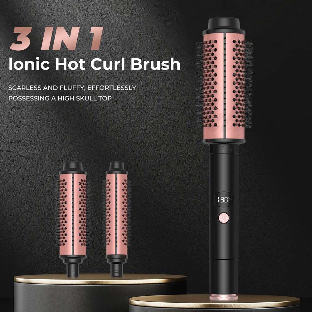 Thermal Heated Ceramic Curling Iron Volumizing with 3 head Heating Round Brush Travel Hair Curler Comb